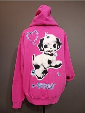 Awake NY Hot Pink Hoodie Jacket with Puppy Graphic. Size XL